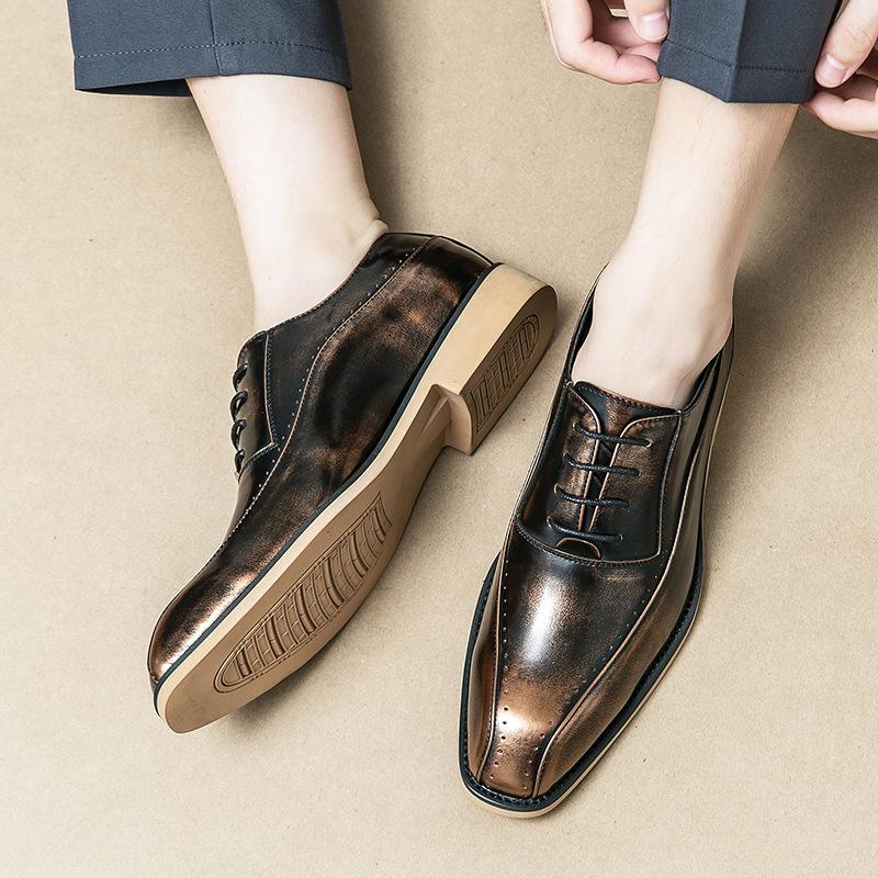 

Four seasons new low-top lace-up personalized polishing casual leather shoes men s retro British style leather shoes 38