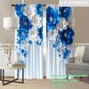Set Of 2 Blue Floral Curtains Bedroom Living Room Study Office Curtain Blackout For Sitting Made Polyester With Rod Pocket