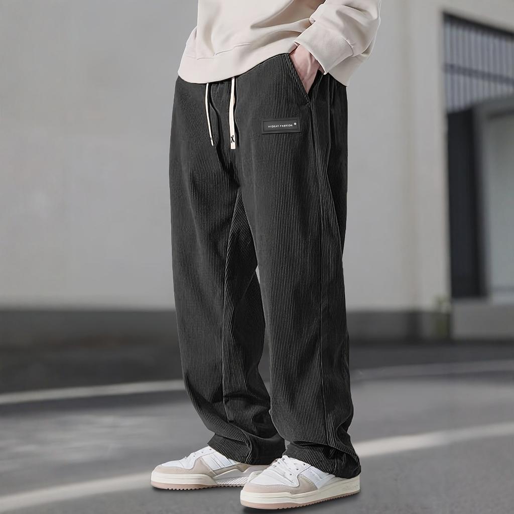 Autumn Winter Men's Casual Pants Striped Corduroy Loose Fashion Cargo Straight Pants Fitness Sports Hip Hop Pants
