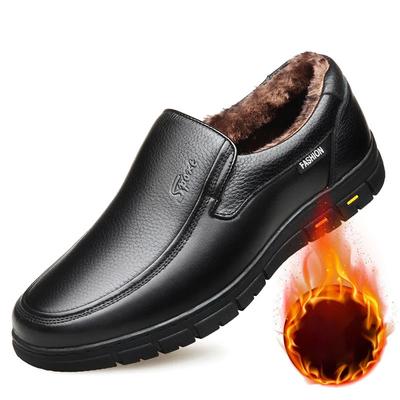2024 Winter Leather Casual Shoes for Men Loafers Luxury Brand Comfortable Warm Plush Moccasins Men's Dress Shoes Plus Size 38-46