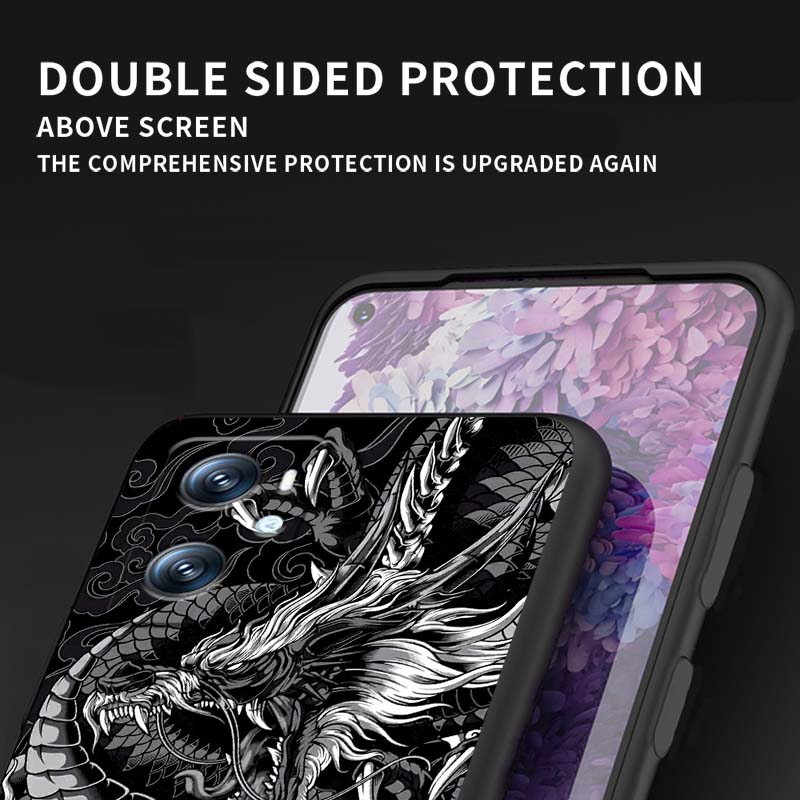 Anime-Drachen-Design für OPPO Reno 5 6 7 A96 A40 A58 Realme GT A74 A78 Neo2 A74 A78 Find X5 X3 X7 X8 Schwarze Handyhülle