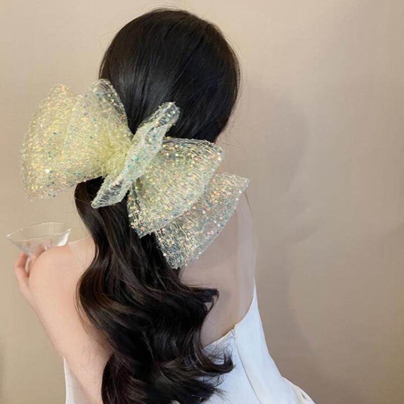 Cute Style Sequins Bowknot Shape Hair Claw Summer Hair Accessories for Women High Ponytail Party Anti-Slip Hairpins