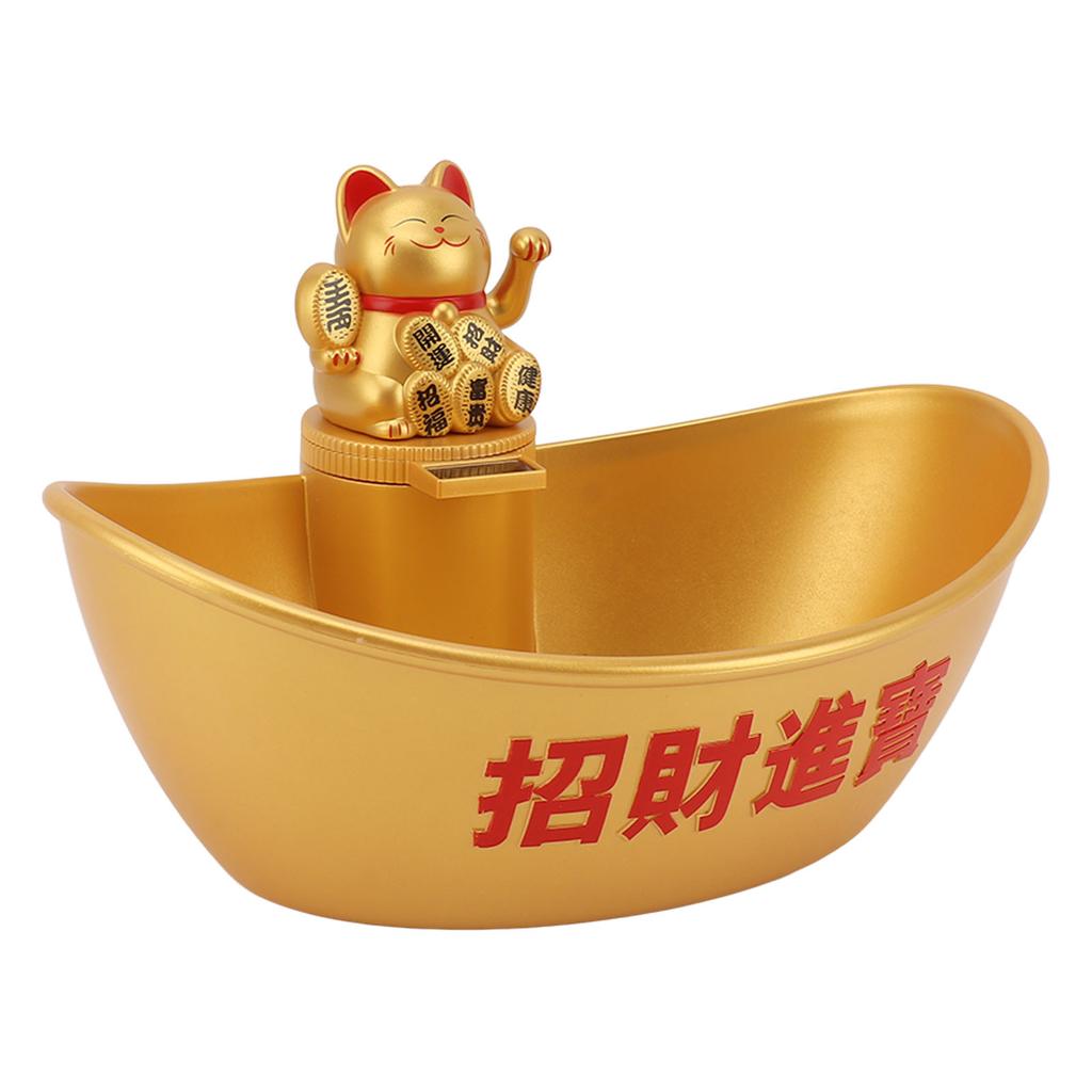 Gold Ingot Solar Energy Lucky Cat Ornament Solar Wealth Welcome Waving Hand Fortune Cat Statue Good