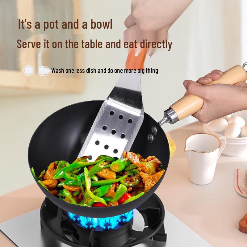 Hak Ka Heung Non-Coated Flat-Bottom Mini Iron Wok with Glass Lid