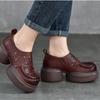 Johnature Thick Soled Retro Hollow Sandals Versatile Genuine Leather High Heels Women's Platform Shoes