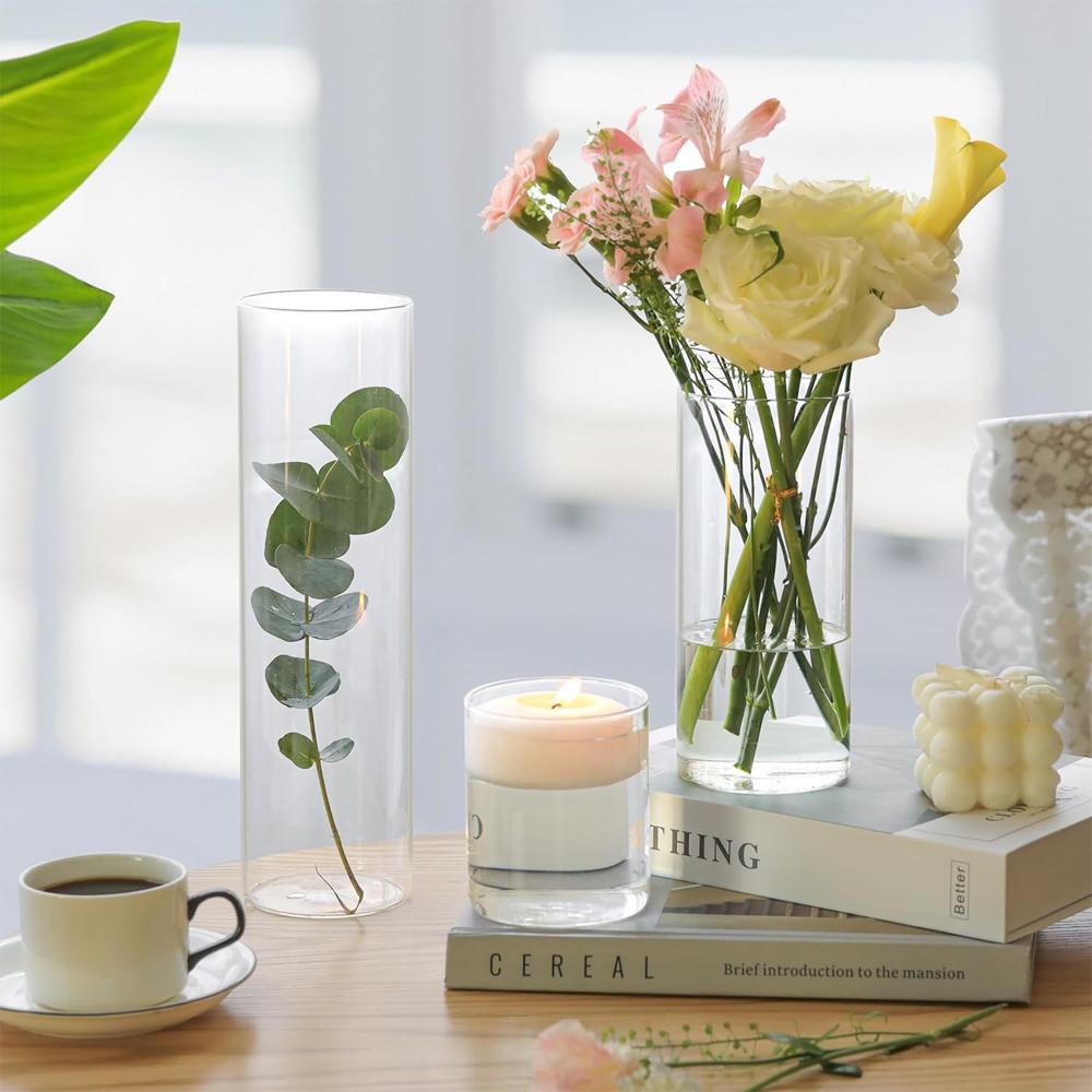Glass Cylinder Vases for Centerpieces Tall Flower Vase for Wedding Decorations, Clear Floating Candle Vases in Bulk, Home Decor