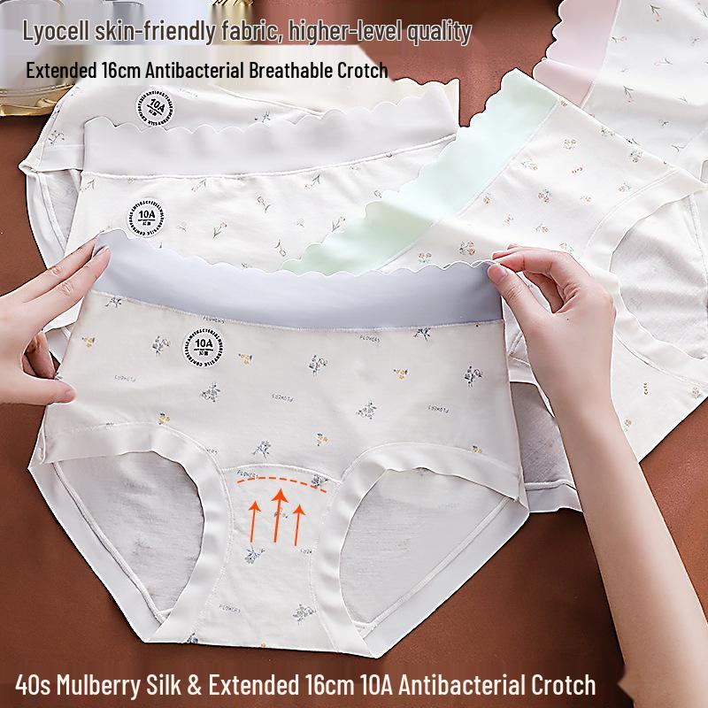 Lyocell Cool Damen Antibakterische Unterwäsche mit Blumenprint, Mittelhoch, mit verlängertem Schritt