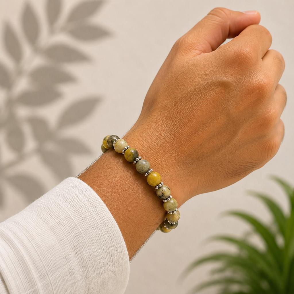 8mm Natural Serpentine B Gemstone Round Beads Unisex Bracelet 7.5" For Valentine's Gift For Love CSB-15