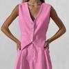 European & American Design Cotton Linen Suit: Women's Summer Casual Sleeveless Vest & Shorts Set