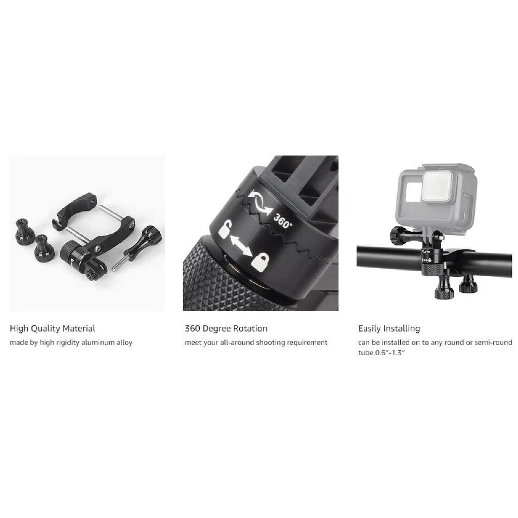 360 Degrees Rotary Aluminum Bike Bicycle Handlebar Mount for Gopro Hero 13 12 11 10 9 4Session 1/4 Screw Action Camera Mounting