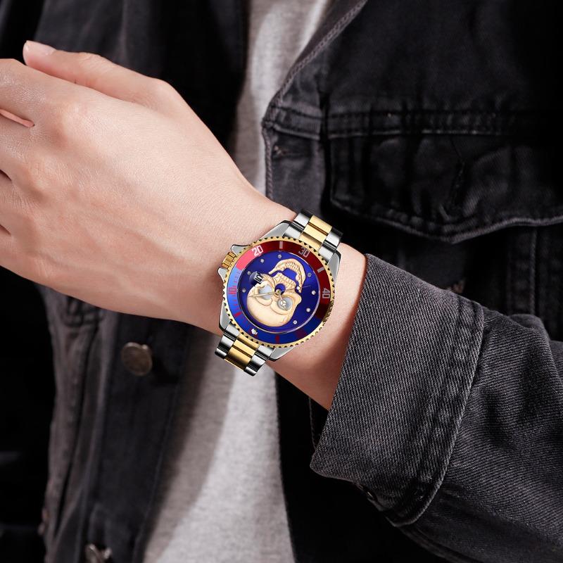 Hot-selling watch, fashionable rhinestone-encrusted skull, luminous men's waterproof quartz watch