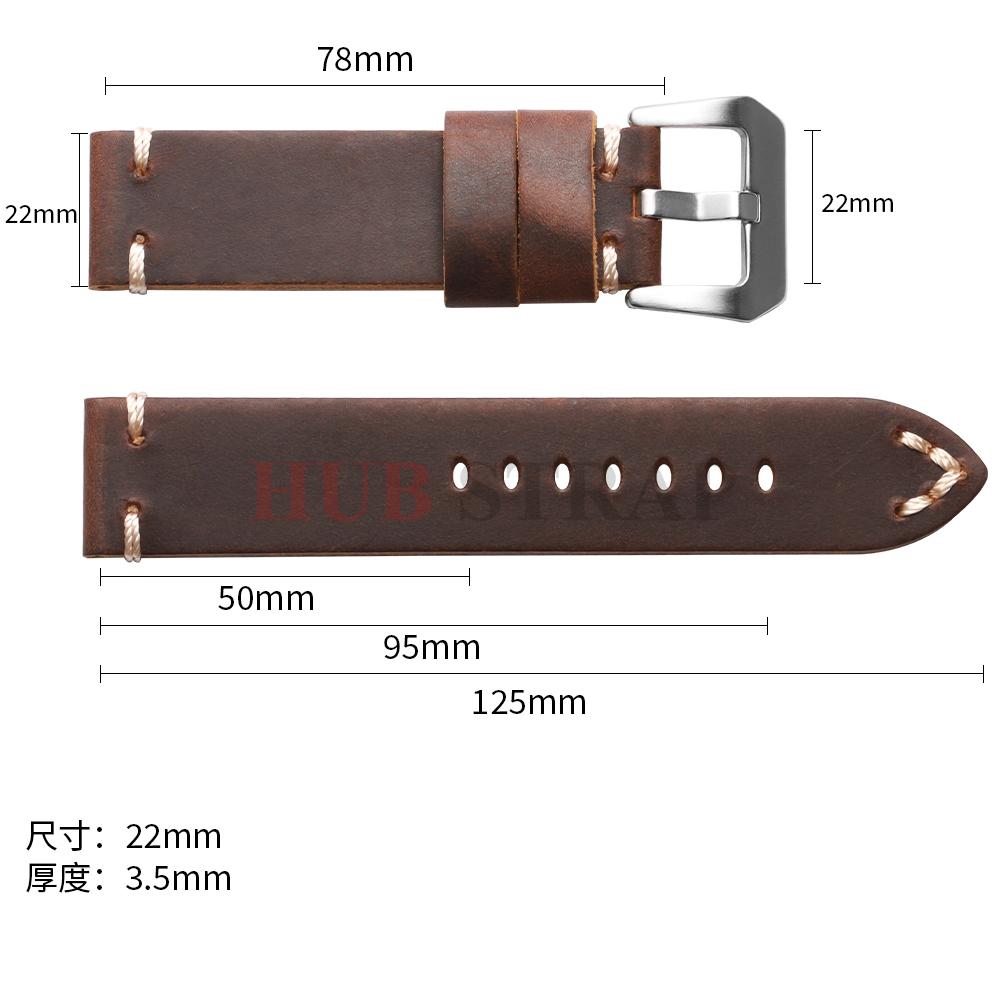 18mm 20mm 22mm 24mm 26mm Bracelet de Montre Vintage en Cuir de Vache Coutures Faites à la Main Bracelet en Cuir pour Panerai pour Montre Connectée Seiko Bracelet de Poignet