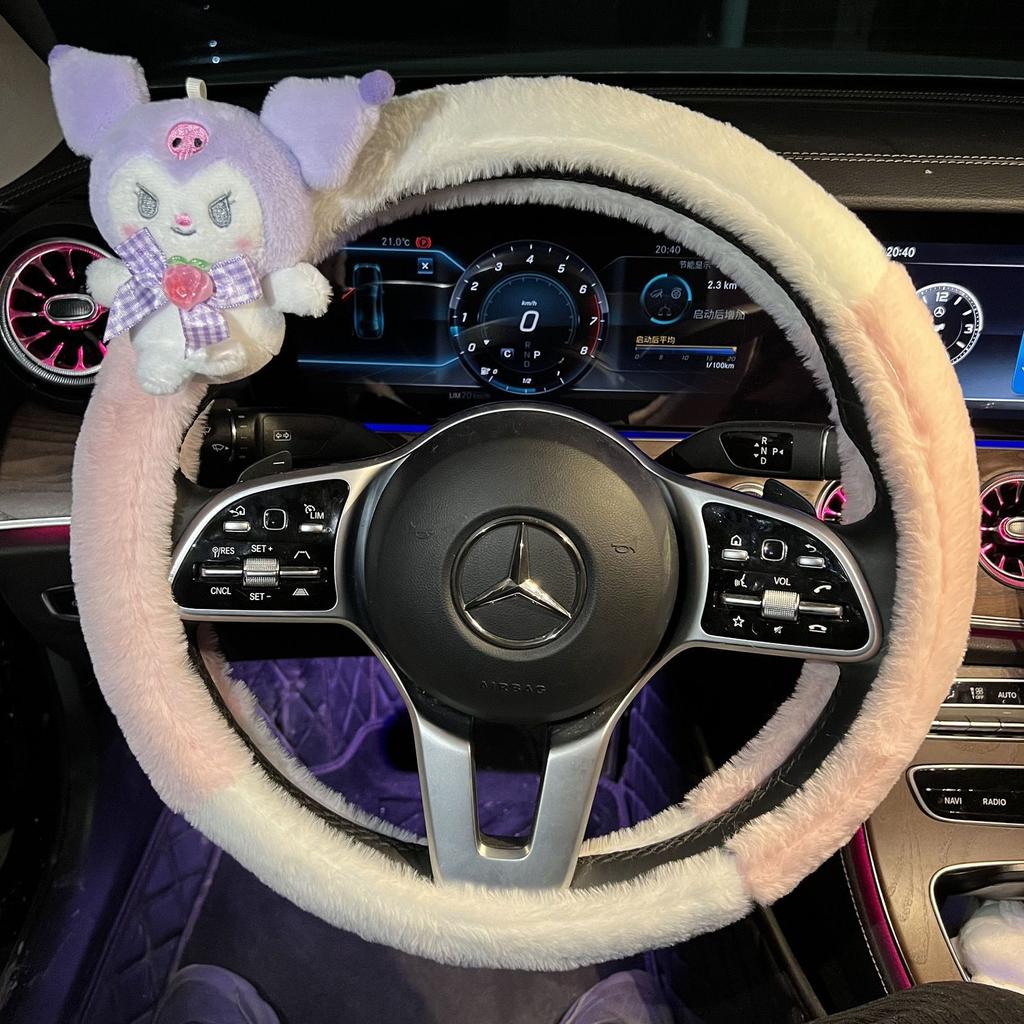 38cm Sanrio Short Plush Universal Steering Wheel Cover Female Cute Personality Non-Slip Comfortable Warm Handle
