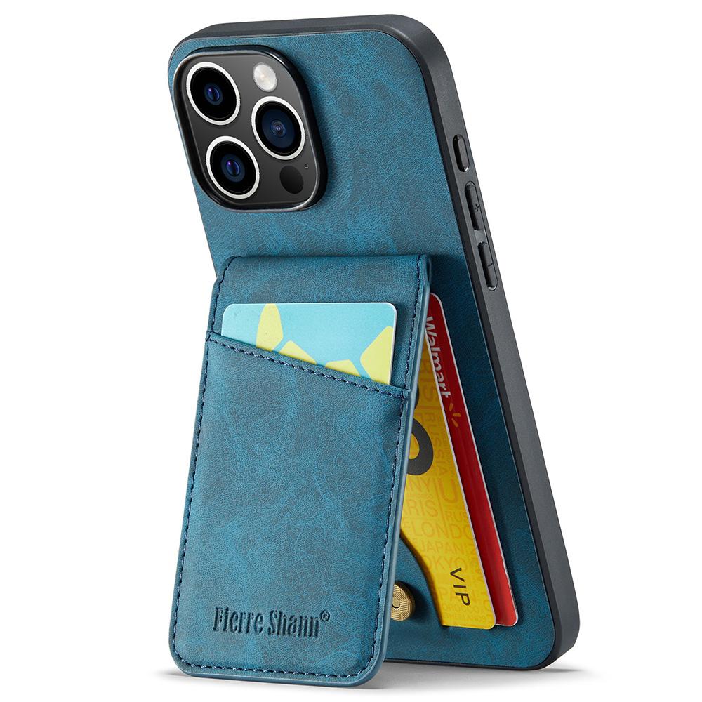 FIERRE SHANN For iPhone 16 Pro Max Case Card Holder Kickstand Leather RFID Blocking Back Cover