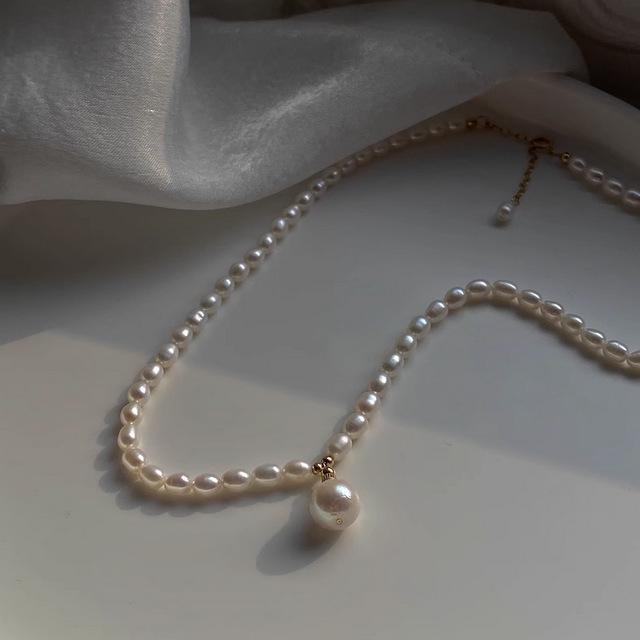 Shijia 2025 Naszyjnik Choker z Perłą Słodkowodną i Koralikami Ryżowymi dla Kobiet - Lekki Luksus Łańcuszek na Obojczyk