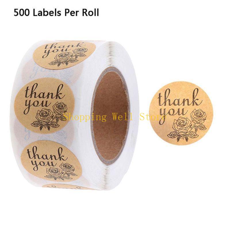 KX4B 500pcs Homemade Thank You Kraft Stickers Round Seal Label for Small Shop Handmade Stationery Decoration