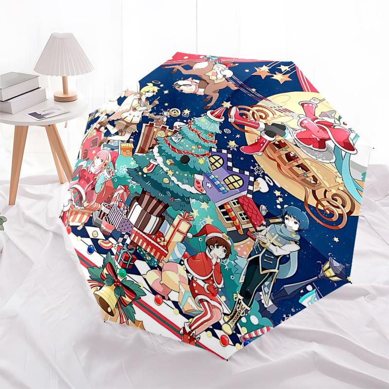 1pc Christmas Festival Santa Claus Snowman Reindeer Angel Outdoor Umbrella, Automatic Open Close 8 Bone Iron Frame Portable Folding Design Suitable fo