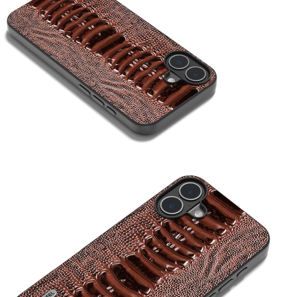 ABEEL Für iPhone 16 Fall Krokodil Textur Echtes Kuh Leder Beschichtet Telefon Abdeckung