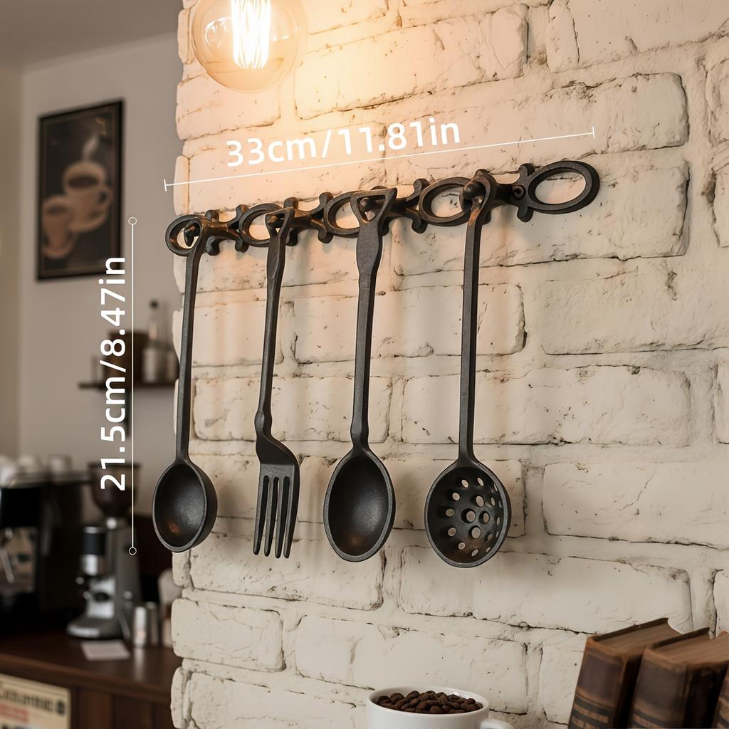 Dekoracja Ścienna z Żeliwa Vintage Łyżka Widelec Wiszący na Ścianę Rustykalna Kuchnia Diner Farma Sztuka Ścienna z 4 Haczykami Prezent dla Szefa Kuchni