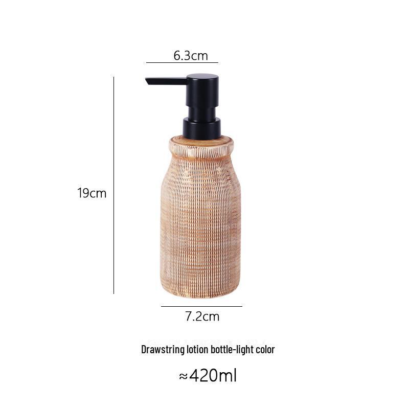 Flacon à lotion en céramique vintage à rayures verticales - Distributeur de gel douche 400 ml pour hôtel ou maison.