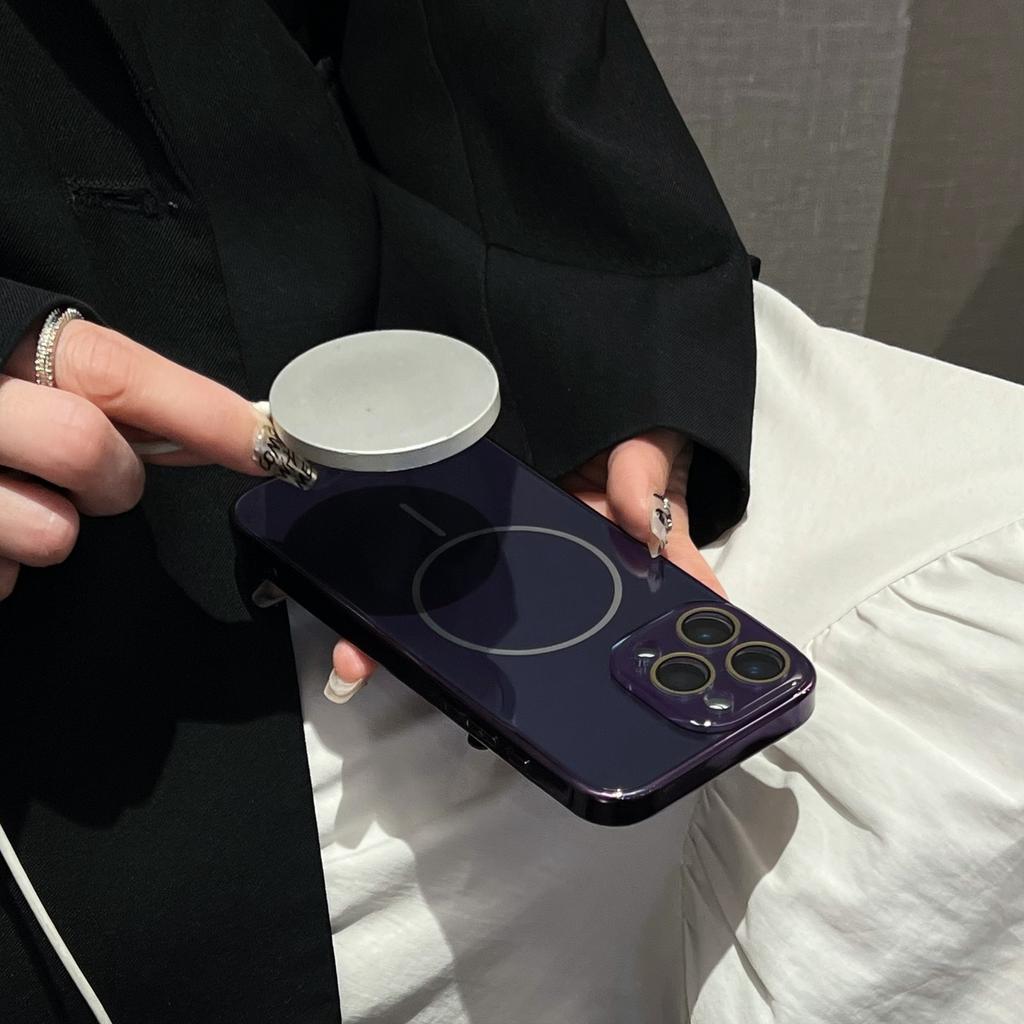 Minimalist Glass Lens Compatible with iPhone 16 Pro Max Apple 17 Phone Case 14/15 Electroplated Magnetic Slim Ring