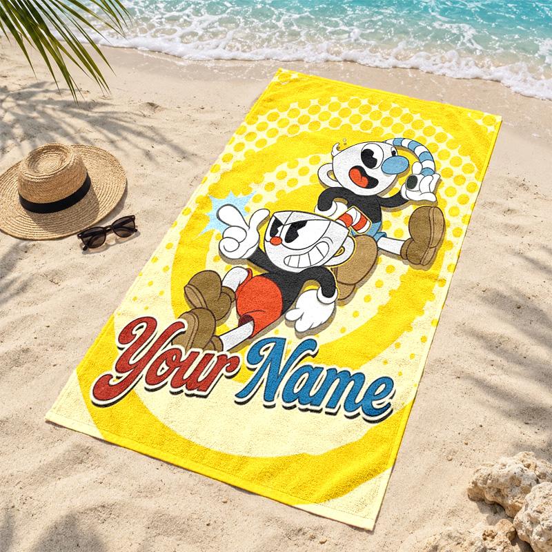 Cuphead Custom Name Beach towels also serve as bath towels summer essential a musthave for the outdoors the beach and the pool