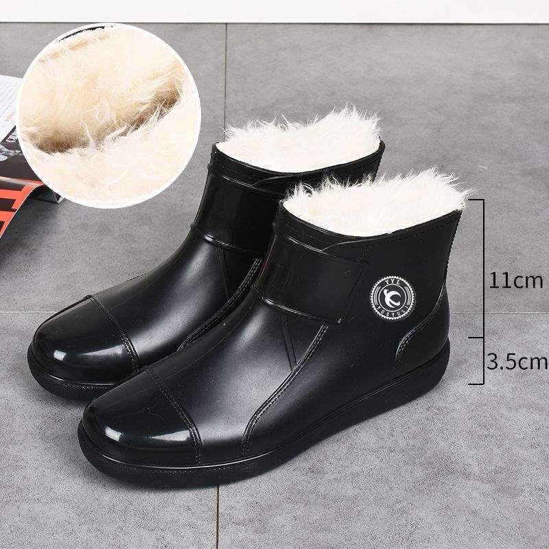 Rain shoes men's short tube winter velvet warm large size waterproof rain boots kitchen non-slip and wear-resistant work rubber shoes overshoes