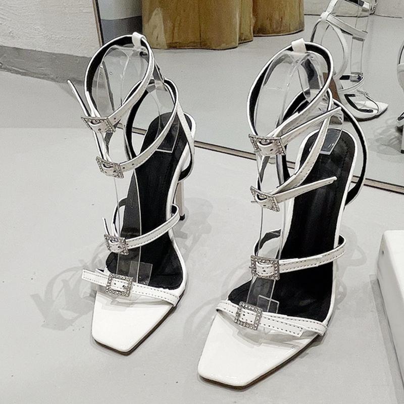 Summer Elegant Party Wedding Sandals Ladies Fashion Crystal Buckle Design High Heels Banquet Dress Shoes Women Black Red