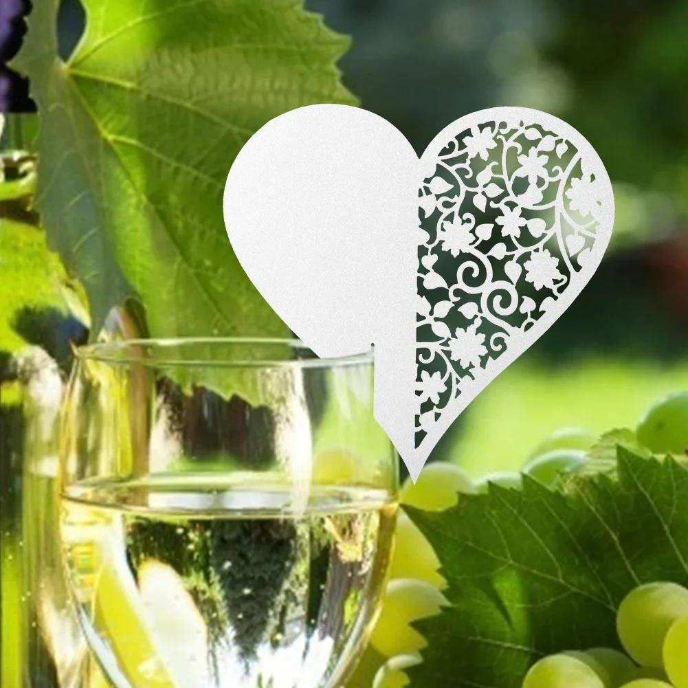 50pcs Heart Shape Positioning Seat Card Multi-Use Wedding Hollow Name Place Cards For Flower Wine Glass Table Decoration