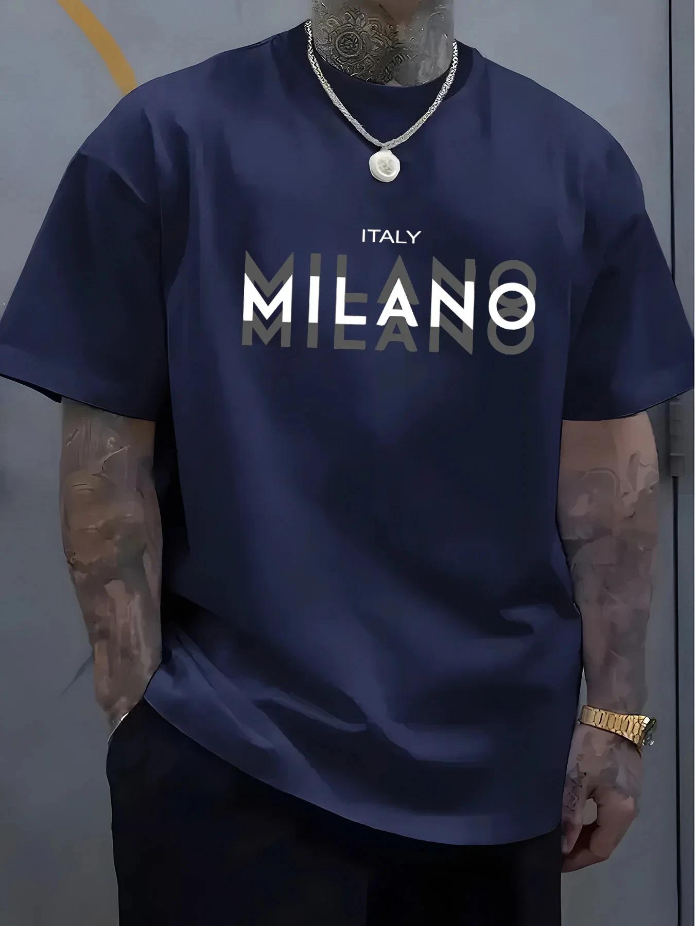 

Summer 100 pure cotton casual loose fit plus size ITALY MILANO printed comfortable round neck short sleeved T-shirt top 4XL