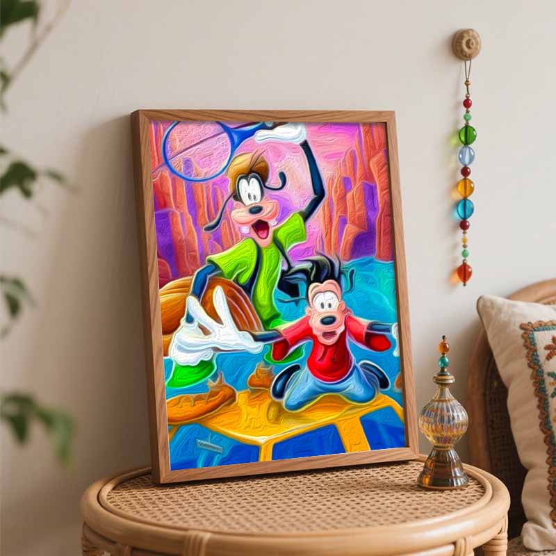 Disney Goofy and Max tennis sports oil painting art handmade diy painting home decoration gift