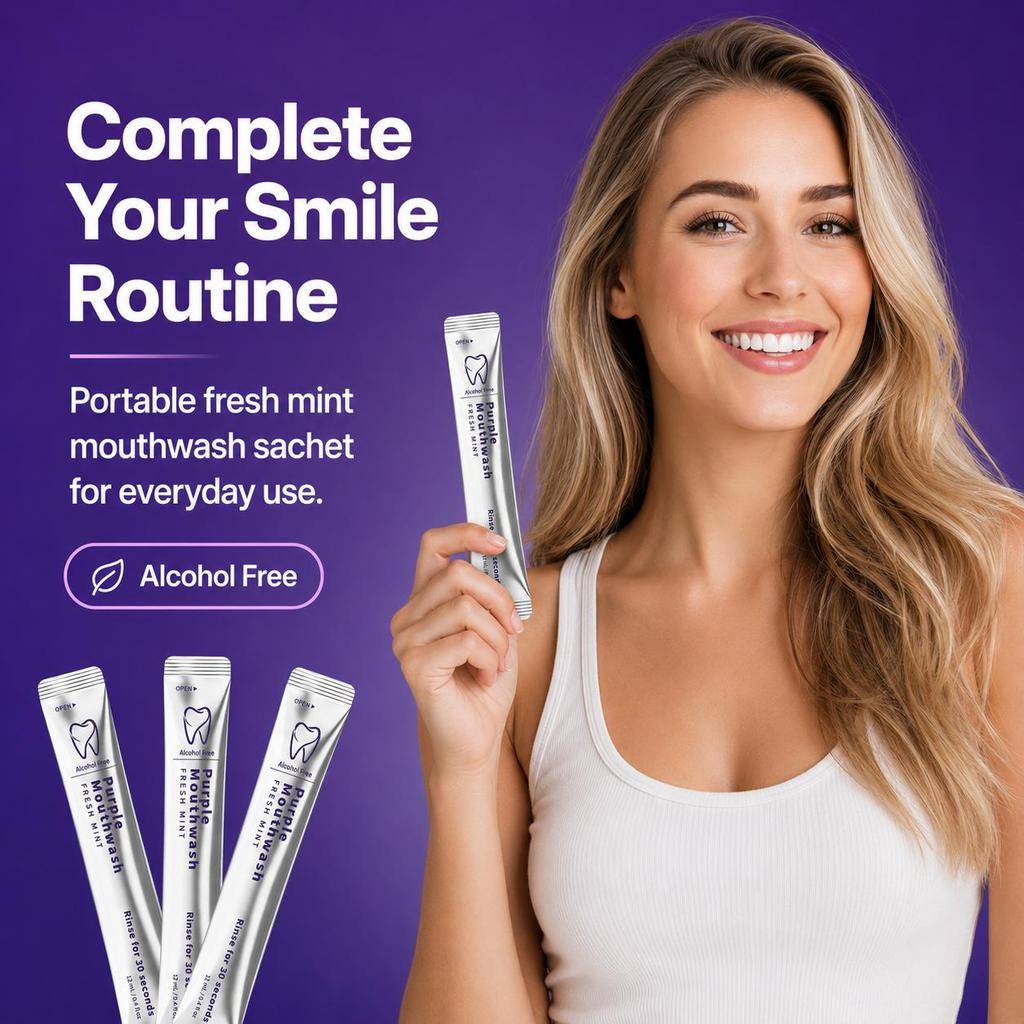Purple Mouthwash Single-Use Sachets, Fresh Mint, Alcohol-Free