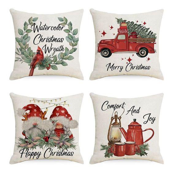 New Christmas Decoration Christmas Pillowcase 18 X 18 Inch Set of 4 Christmas Collection Cushion Pillowcases Custom Zipper Squar