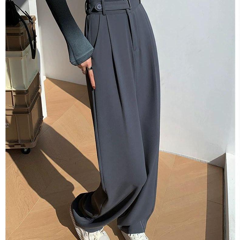 

Women s High-Waisted Drapey Straight Pants - 2026 Summer Collection, Narrow-Leg Wide-Leg Style, Floor-Length for Petite Sizes. L for 105-115 jin