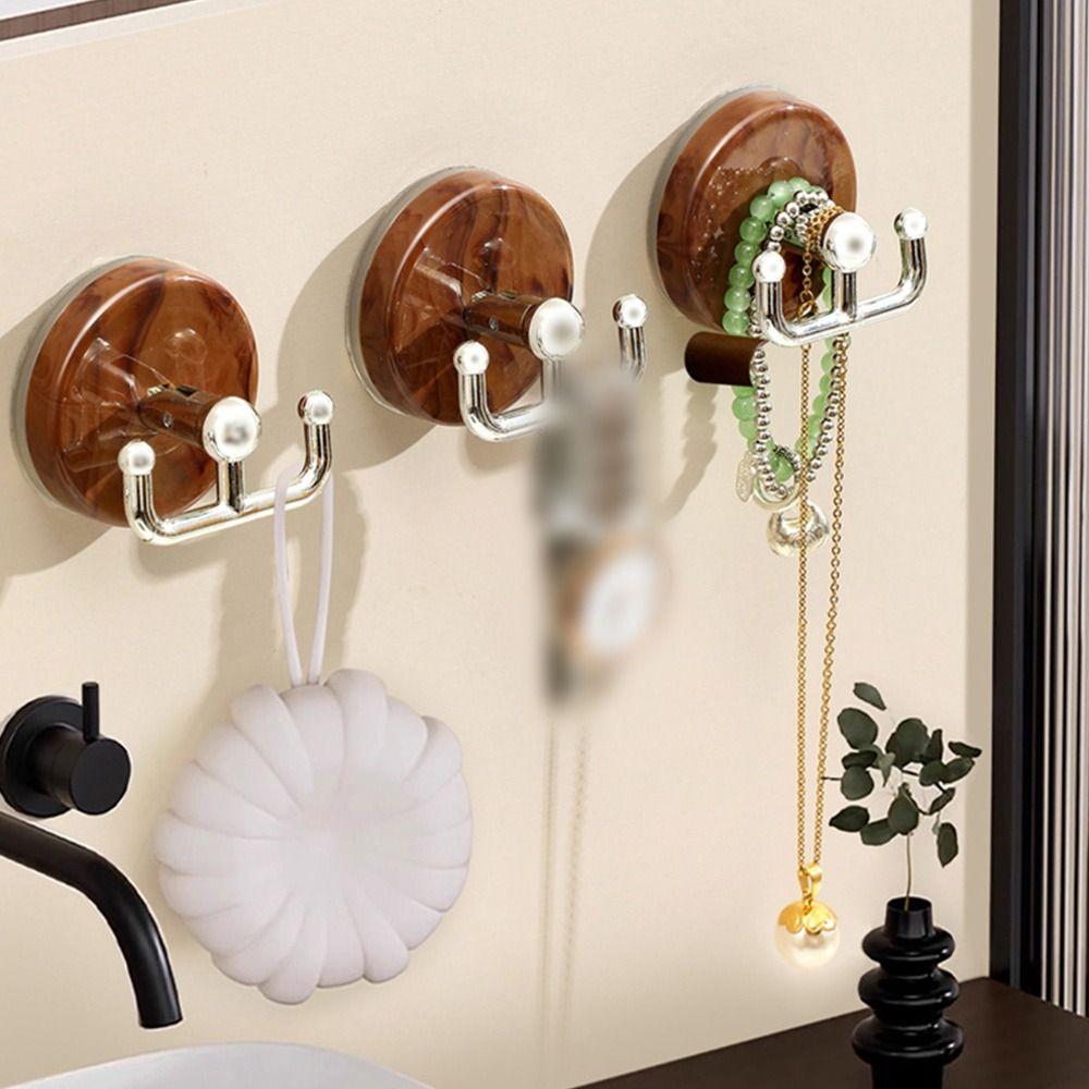 2pcs Multi Purpose Wood Grain Suction Cup Hook No Drill Reusable Wall Hangers Space Saving Organizer Clothes Hook Universal