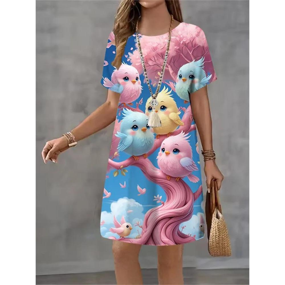 

Cute Animal 3D Printed Ladies Elegant Casual Short Sleeve Dresses Fashion Plus Size Comfortable Soft Breathable Women Mini Dress 8XL