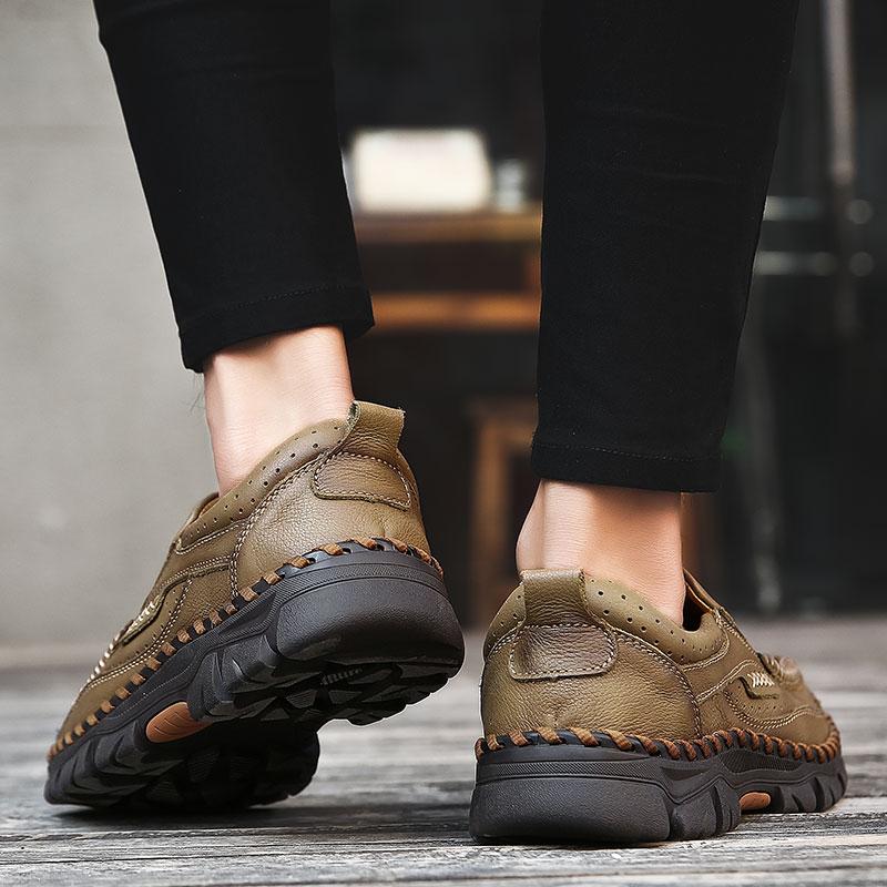 Fashion Men's Slip-On Casual Leather Shoes Wear-Resistant Anti-Skid Round Toe Loafers Thick Bottom Dress Footwear All Season