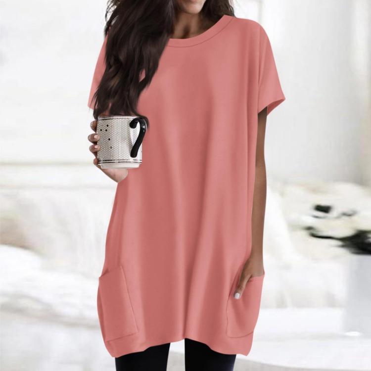 Regular Fit Women T Shirt Short Sleeves Round Neck Pocket Print Tops