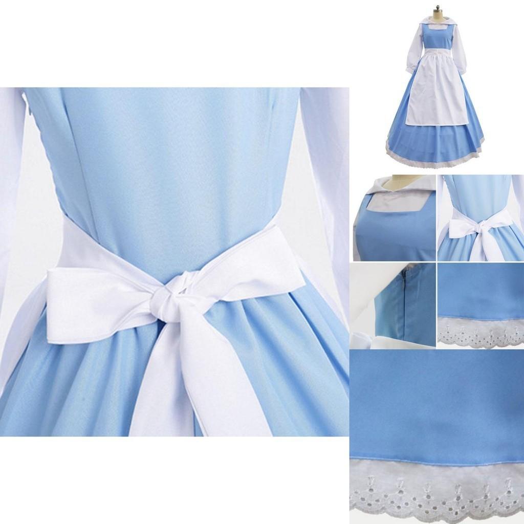 Elegantes Die Schöne und das Biest Belle Blaues Dienstmädchenkleid mit exquisiter Verarbeitung für Halloween
