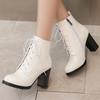 White Silver Women's Ankle Boots Autumn Winter Short Boot Shoes Black Lace-up Block High Heels Party Footwear Large Size 45 50