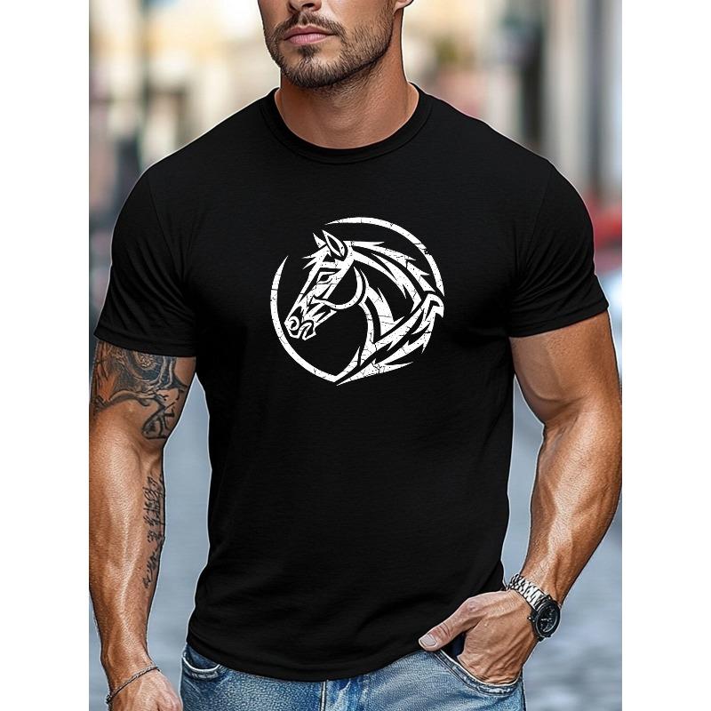 Men'S T-Shirt, Relaxed And Casual, Easy Yet Stylish, Featuring a Horse Head Design for Summer Leisure with a Short Round Neck