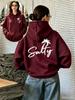 Women’s Hooded Sweatshirt with Fun Coconut Tree Print – Autumn Fleece-Lined Hoodie, Stylish Loose-Fit Casual Sportswear