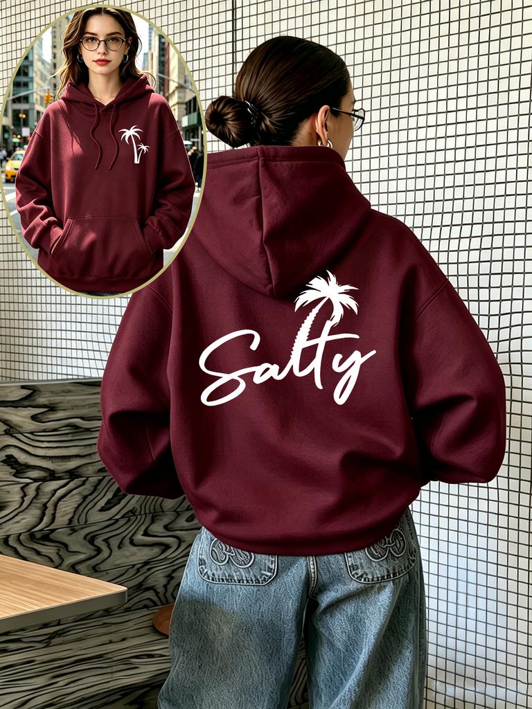 Women’s Hooded Sweatshirt with Fun Coconut Tree Print – Autumn Fleece-Lined Hoodie, Stylish Loose-Fit Casual Sportswear