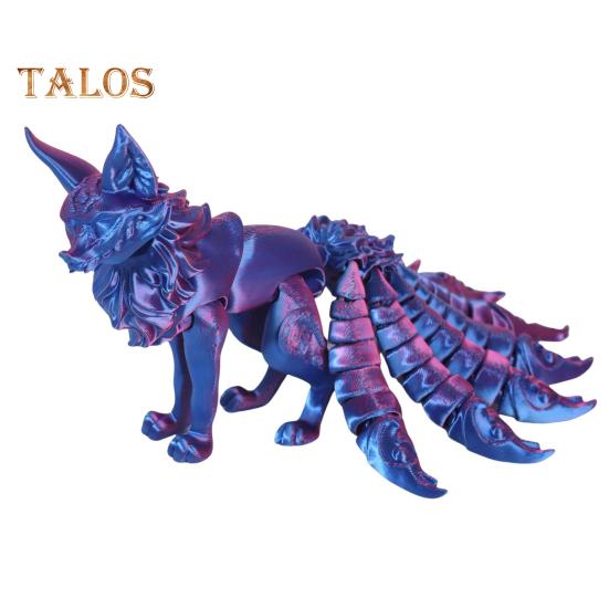 

3D-печатная фигурка лисы с девятью хвостами и конечностями, фигурка животного, гибкая игрушка-фиджет для стола для снятия стресса 18cm фиолетовый/синий