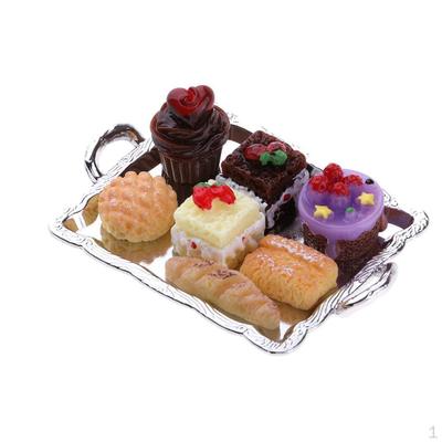 8 Pieces/set Miniature Decoration Dessert Pastry Cakes Silver Plate Set Kitchen Pretend 2th Doll