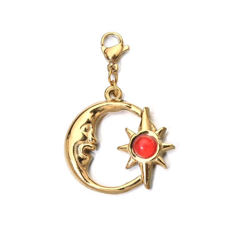 European Retro Sun and Moon Stainless Steel Pendant with Semi-Precious Stone Charm for Women.