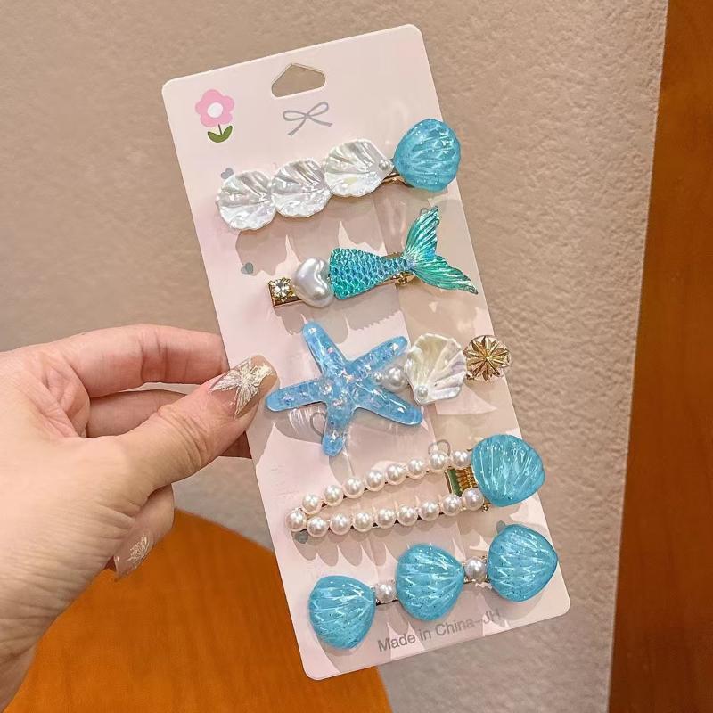 5Pcs Girls Cute Mermaid Ocean Hair Clips Starfish Shell Design Non Slip Grip For Daily Wear Birthday Parties Beach Trips