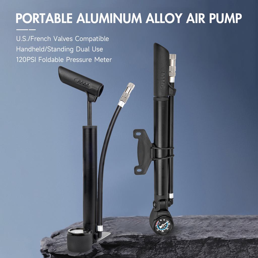 Portable Aluminum Air Pump for Bike Car Ball 120PSI High Pressure with Pressure Meter for Bike Electric Bike Basketball