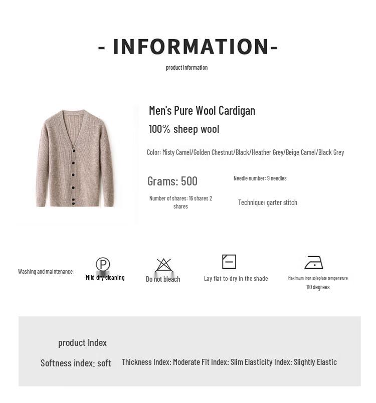 Hengyuanxiang Men's 100% Wool Thick V-Neck Cardigan