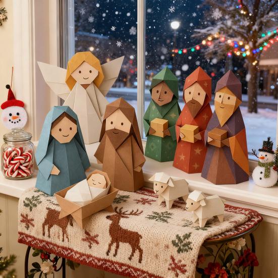 DIY Paper Nativity Scene 3D Origami Paper Craft Kit Christmas Nativity DIY Kit